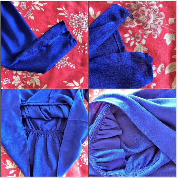 *NEW WITH TAGS* Cobalt Blue Satin Faux-Wrap Peplum Blouse by Express - Size XXS - Picture 15 of 16
